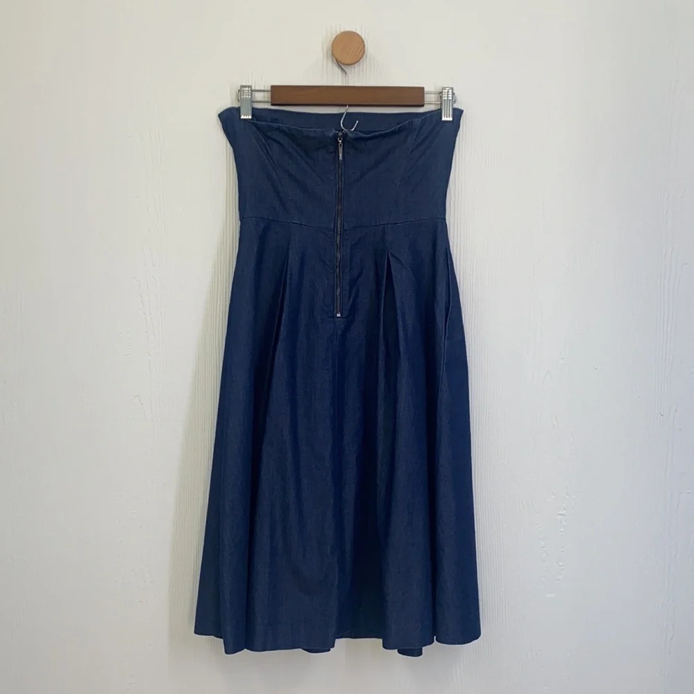 White House Black Market - Denim Blue Strapless Midi Dress Size 0